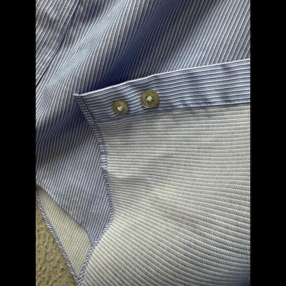 Calvin Klein Shirt Mens 17 1/2 Blue Slim Button Up Striped Long Sleeve Cotton - Picture 8 of 12
